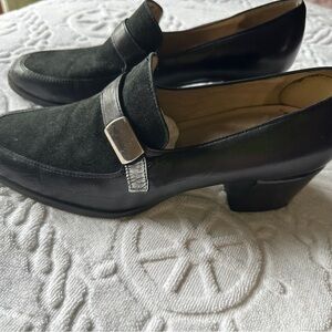 Chic Enzo Angiolini Black Leather Shoes with Silver Buckle Ladies Size‎ 8.5